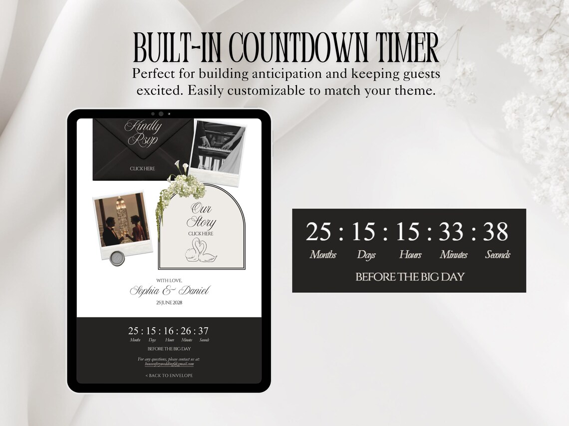 White and Black Wedding Website Template with RSVP and Countdown Timer Editable Old Money Canva Site Digital Invitation for Classic Wedding - Image 2
