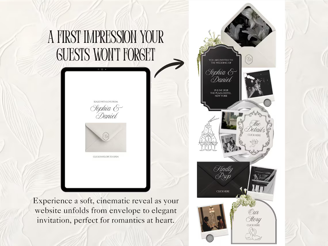 White and Black Wedding Website Template with RSVP and Countdown Timer Editable Old Money Canva Site Digital Invitation for Classic Wedding - Image 14