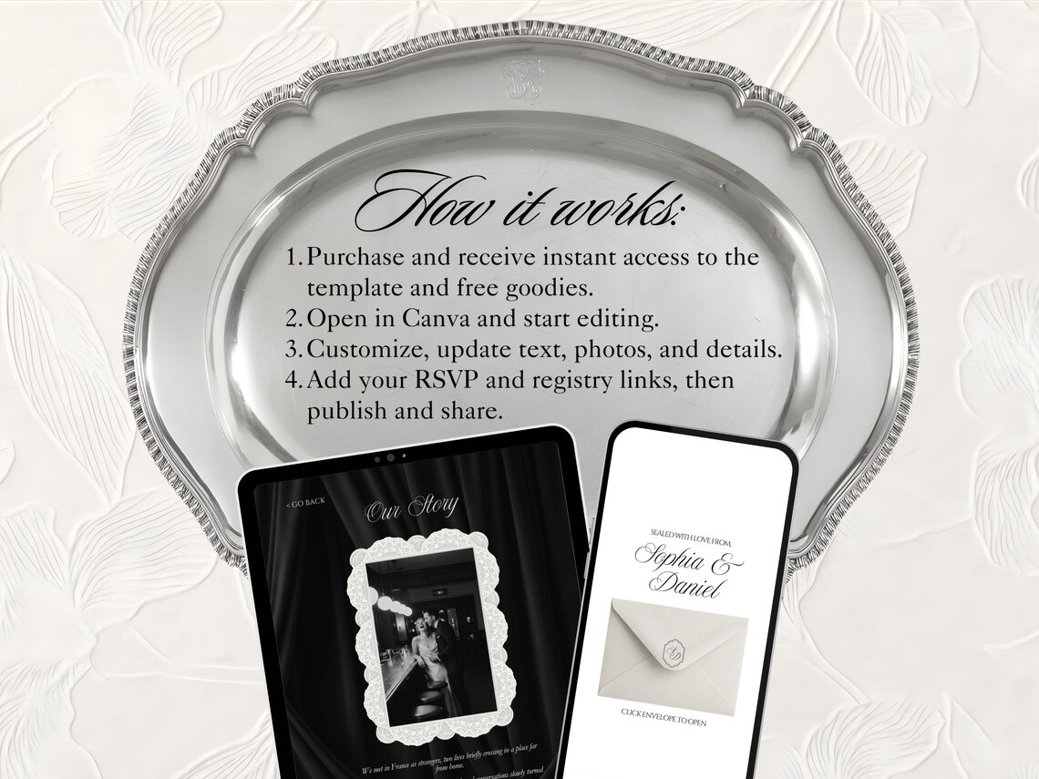 White and Black Wedding Website Template with RSVP and Countdown Timer Editable Old Money Canva Site Digital Invitation for Classic Wedding - Image 10