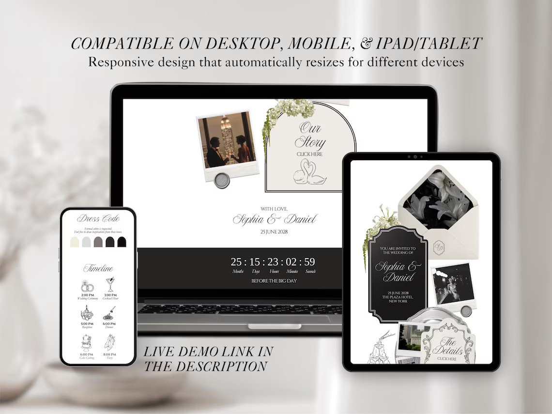 White and Black Wedding Website Template with RSVP and Countdown Timer Editable Old Money Canva Site Digital Invitation for Classic Wedding - Image 11