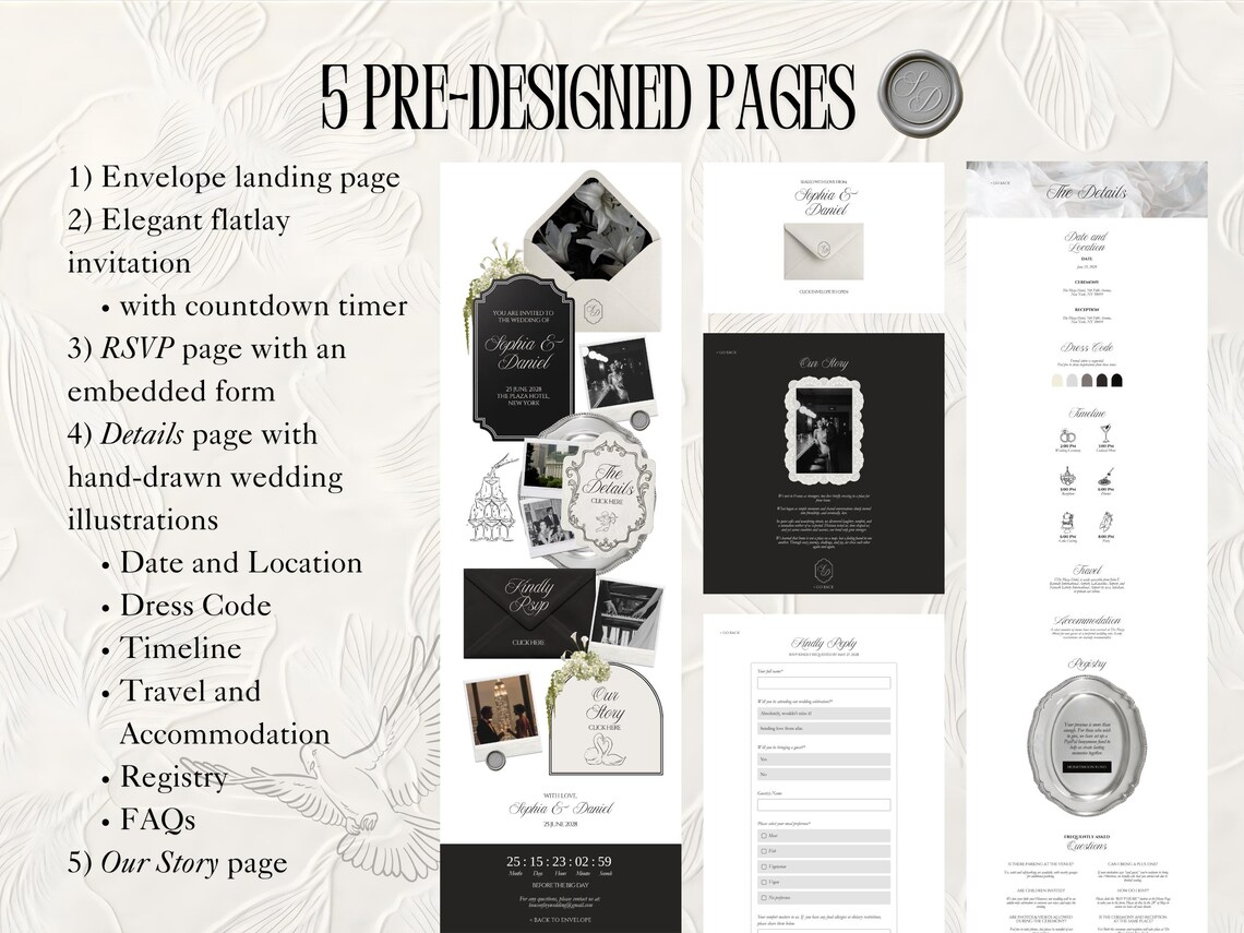 White and Black Wedding Website Template with RSVP and Countdown Timer Editable Old Money Canva Site Digital Invitation for Classic Wedding - Image 6